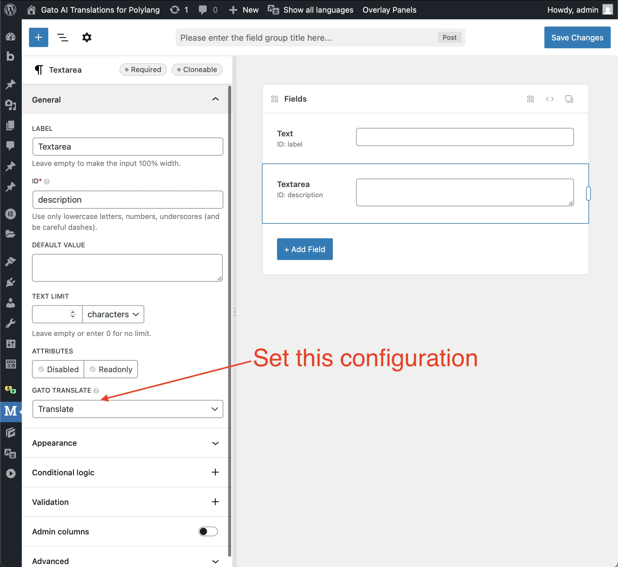 Gato TranslateでMetaboxフィールドを翻訳するようPolylangを設定する