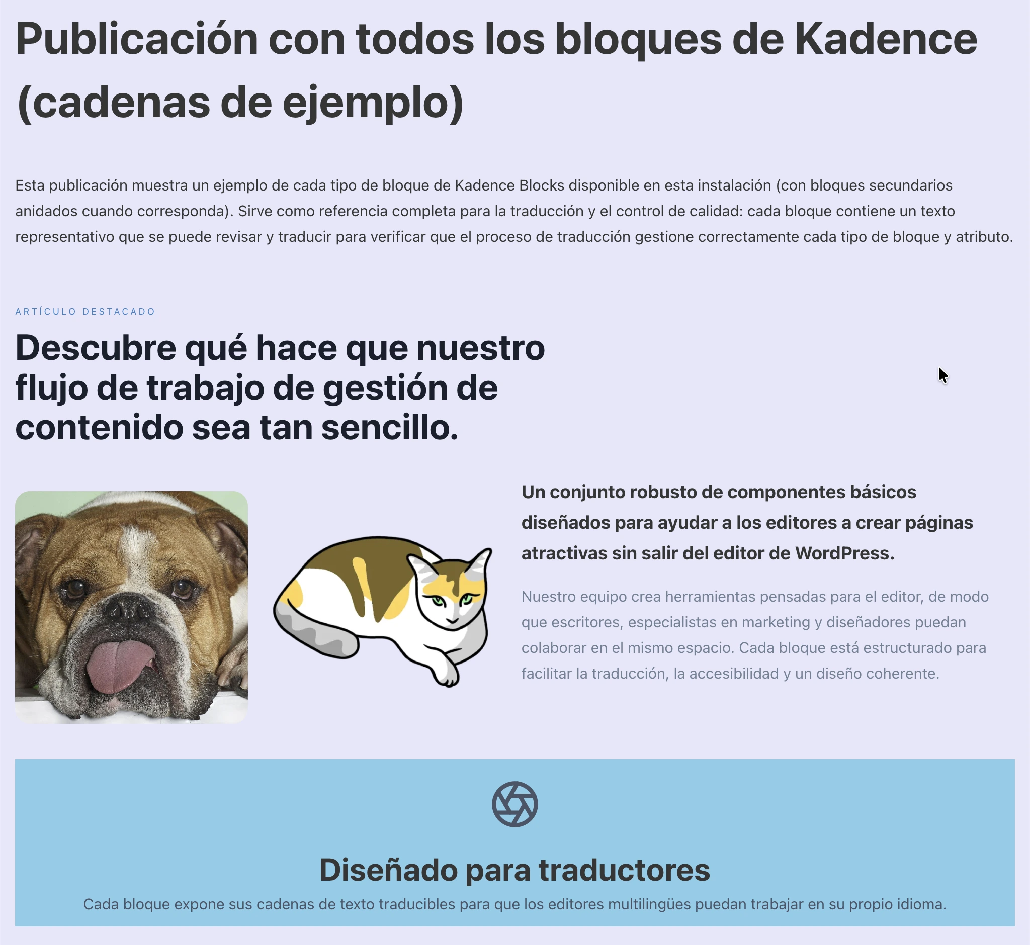 翻訳された Kadence ブロック