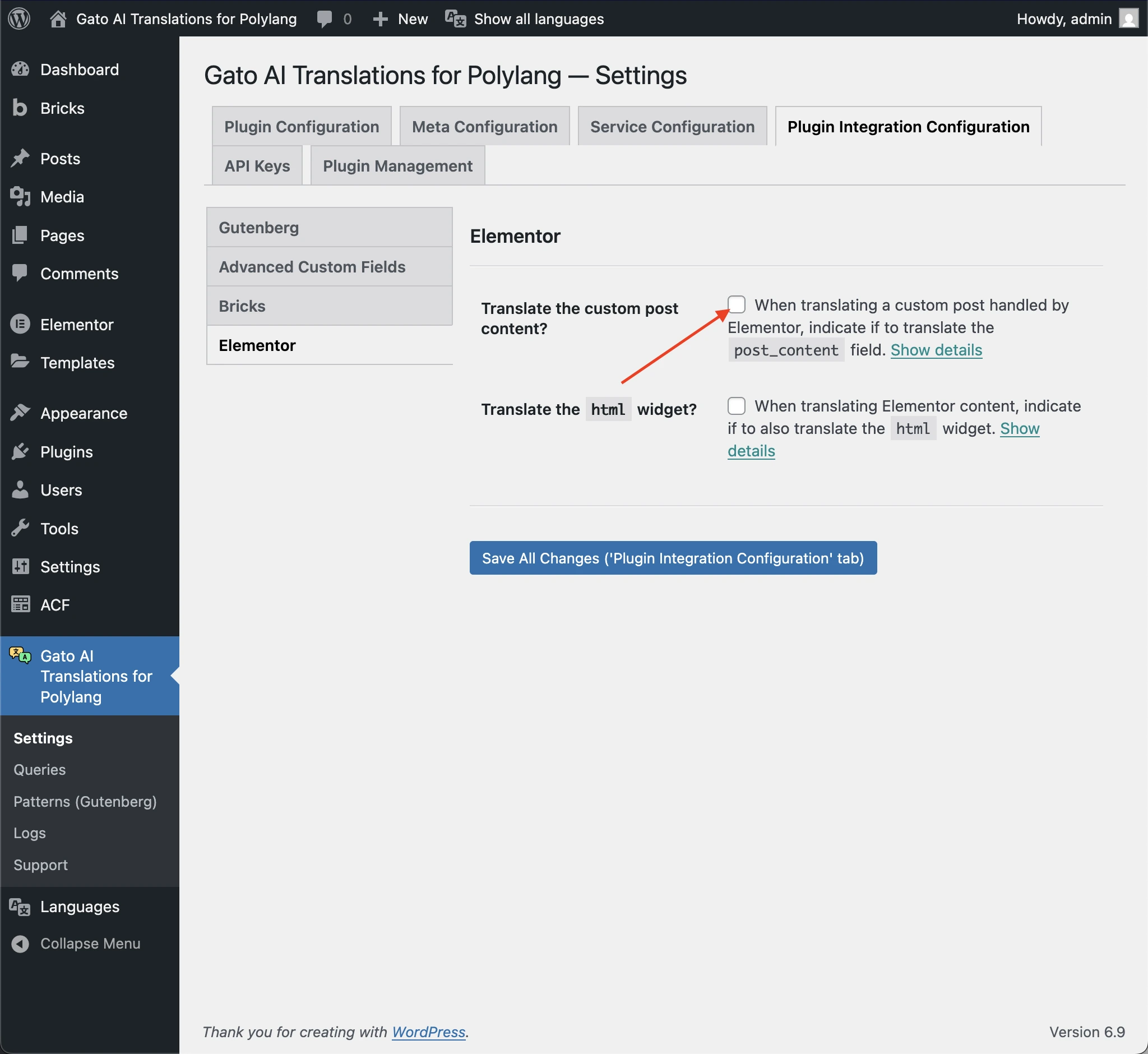 Elementor の「Translate content」オプションを無効化する