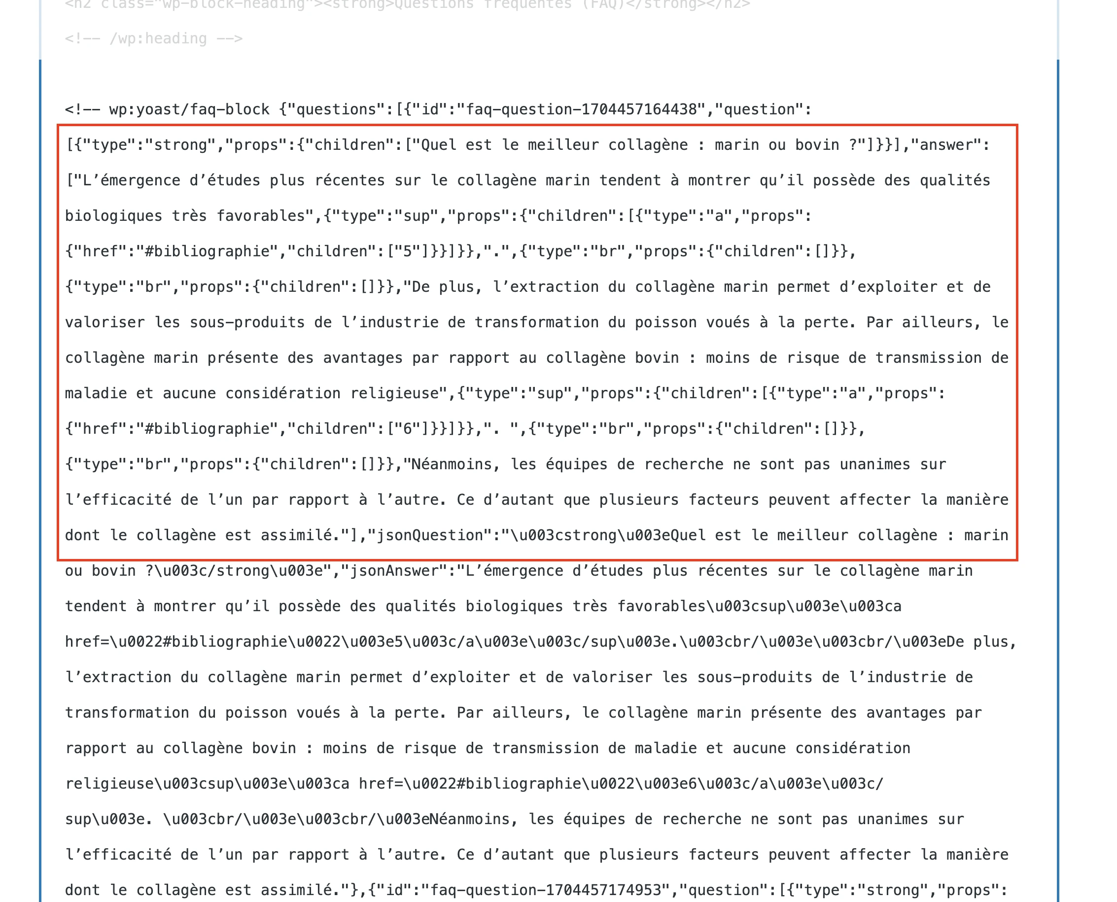 HTMLタグを含む Yoast FAQ ブロックのコード